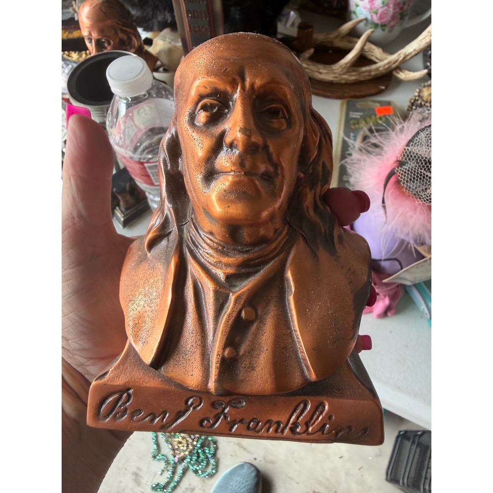 Vintage Benj Franklin Bust Coin Bank Copper Tone A.C.R. Limited Chicago ILL